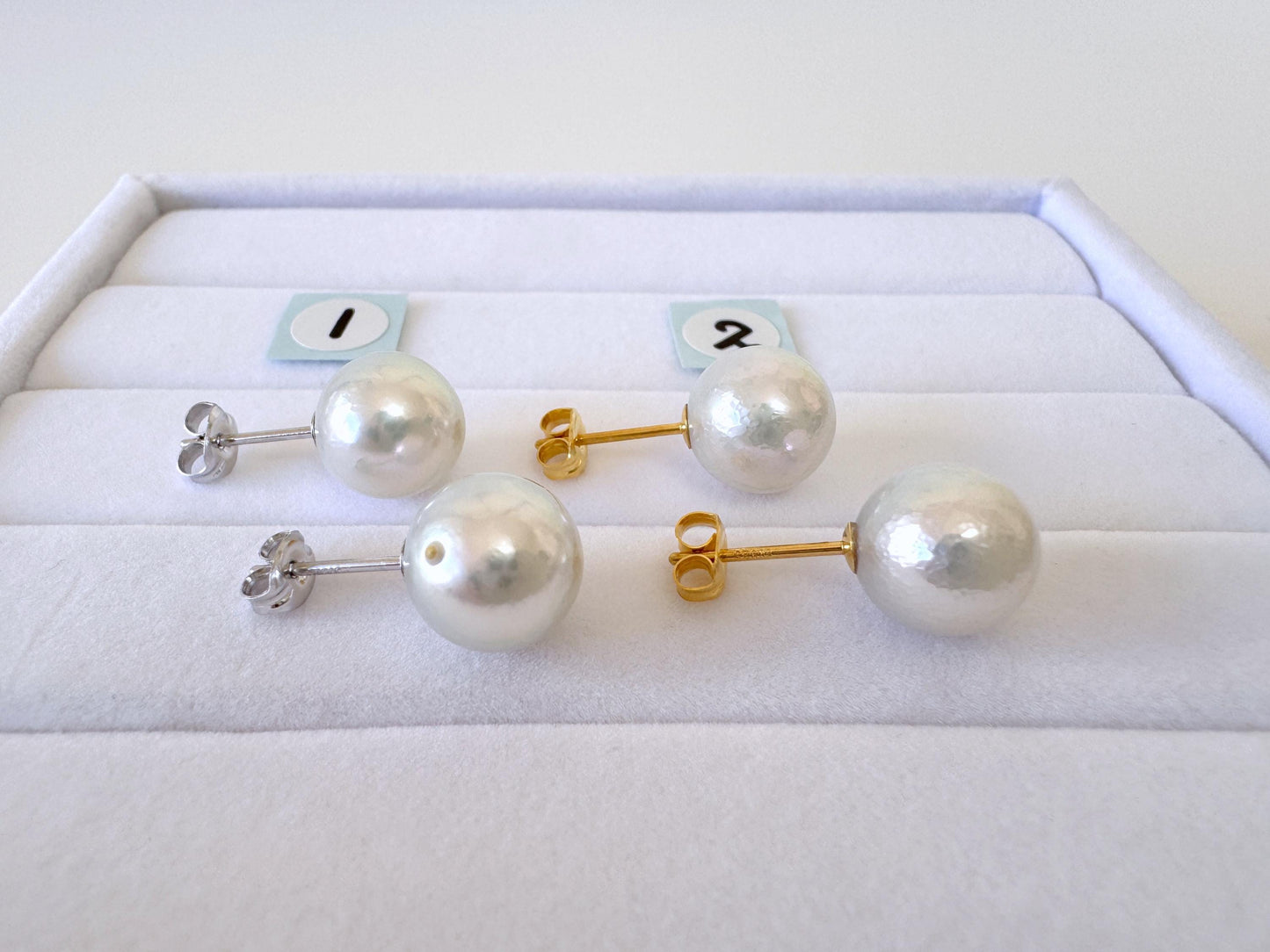 9.5mm Akoya Pearl Stud Earrings: Natural Light Blue Color, Silver 925