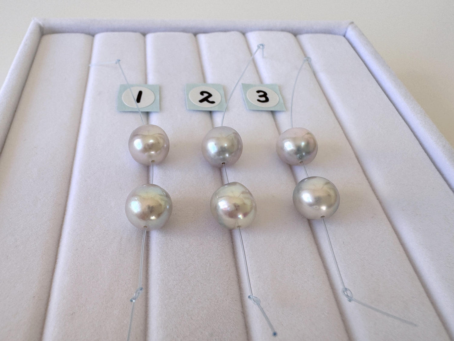 Akoya Pearl Beads Japanese Cultured Saltwater - Natural Blue Silver 8-8.5mm Mini Strand, 2Pcs