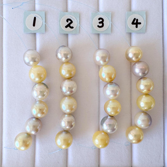 Japanese Akoya Pearl Beads: Natural Blue Silver Yellow - Cultured Saltwater Pearls, 7.5-8mm, Mini Strand Craft Supplies, 6 Pcs Strand