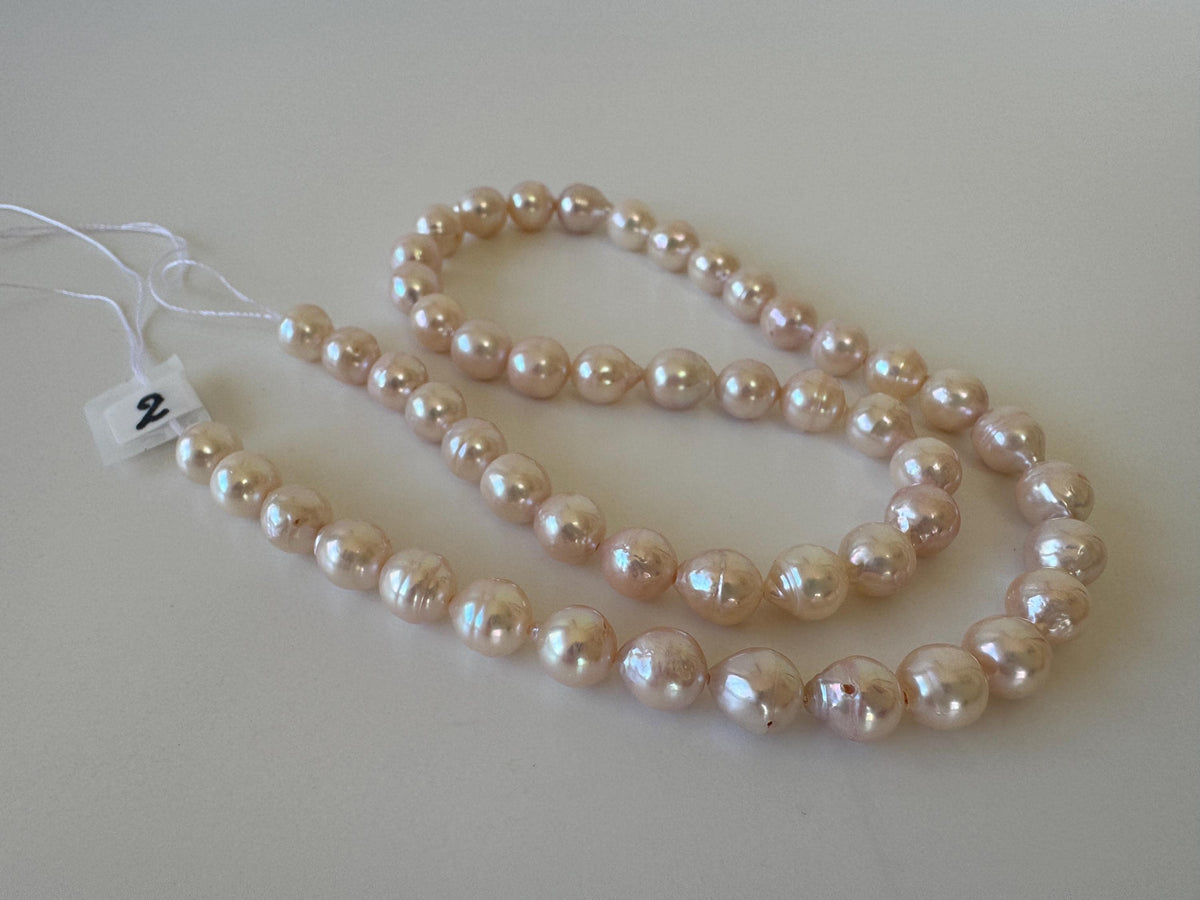 Japanese Akoya Pearl Strand 7-7.5mm Baroque Beads, White Pink Overtone (40cm + 5pcs, Saltwater Cultured, Some natural defects)