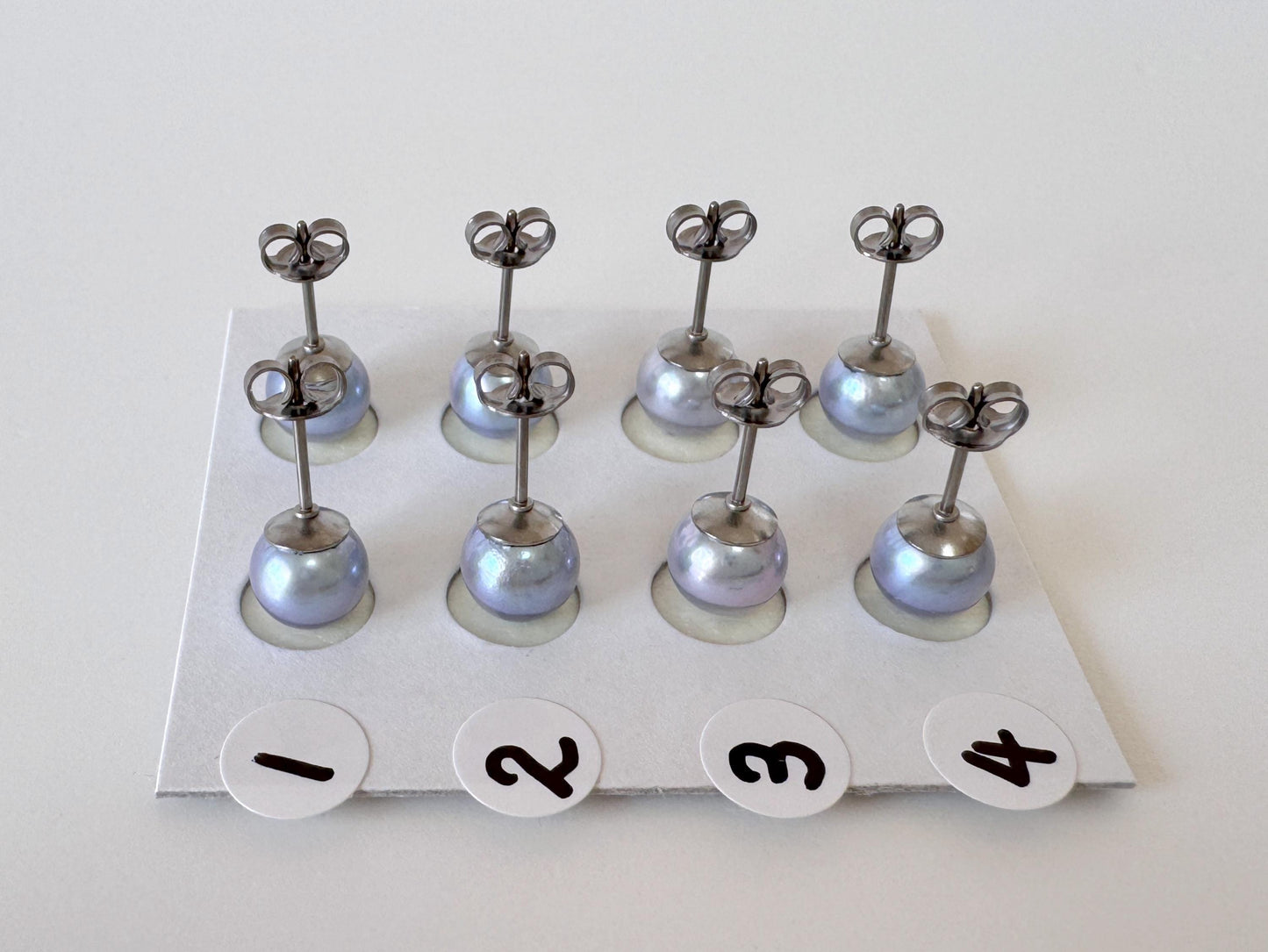 Japanese Akoya Pearl Stud Earrings, Blue Silver Treated (7mm, Titanium Posts, Saltwater Cultured)