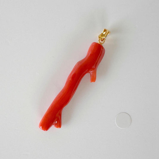 Momo Coral Branch Pendant: Natural Japanese Orange Coral Jewelry (48mm Length, Silver Gold-Plated Bail)