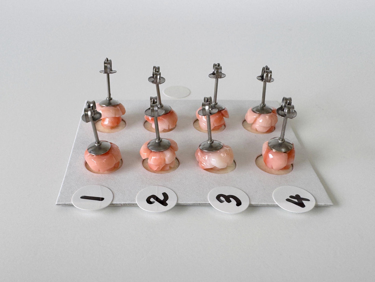 Hand-Carved Coral Rose Stud Earrings: Titanium Posts, Pink-Orange Genuine Coral