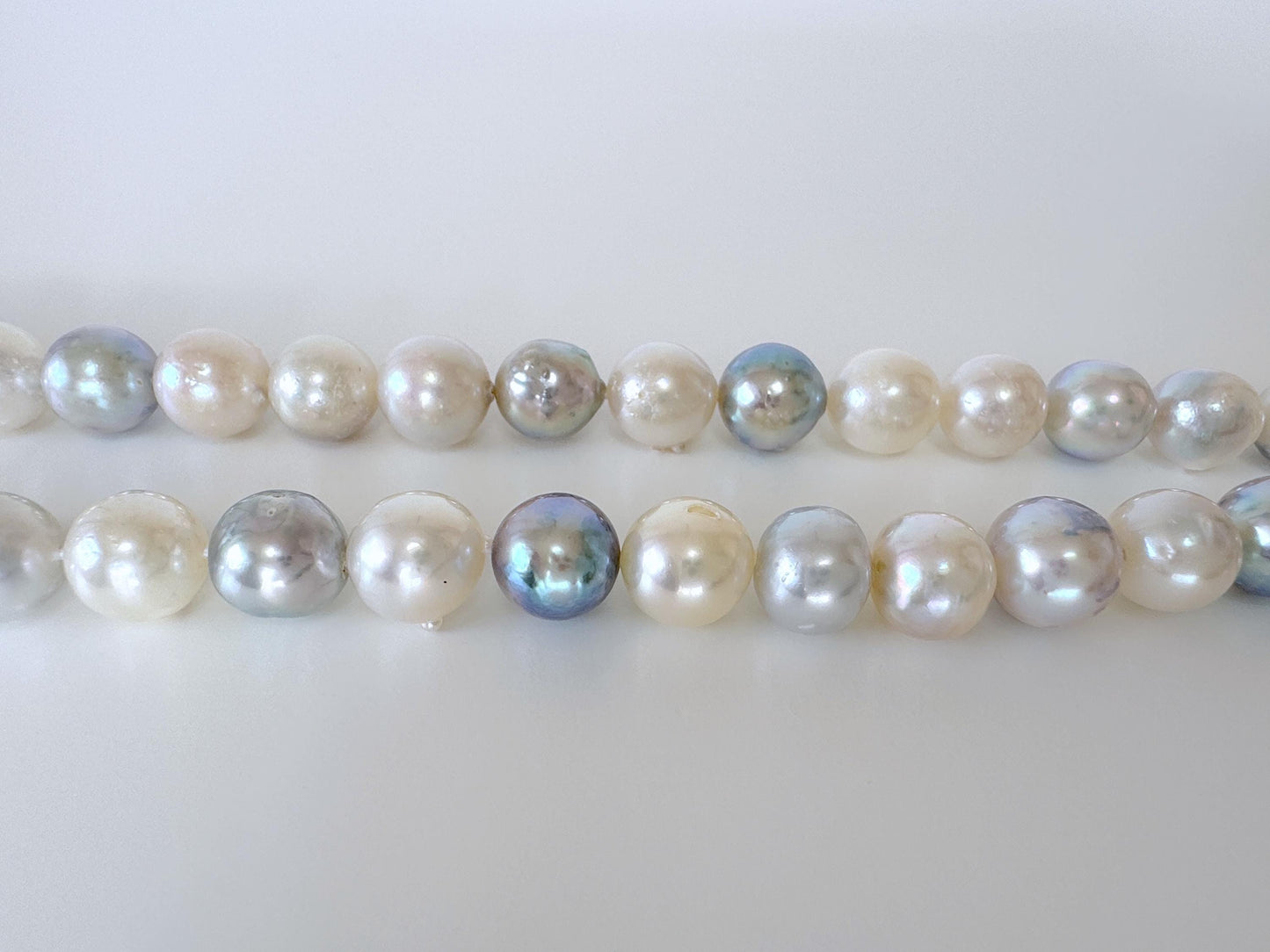 8.5-10mm Japanese Akoya Pearl Beads, Natural blue/silver/white color pearl, Genuine Salt water Akoya Pearl, Full Strand, 40cm , 15.7"