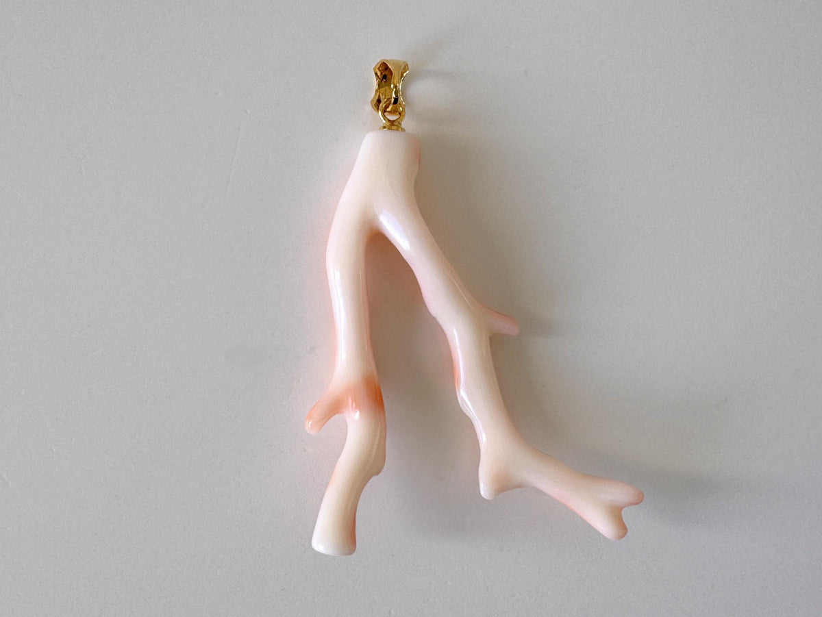 Coral Branch Pendant: Natural Pink / Orange / White Deep Sea Coral, Gold-Plated Silver Bail | 47mm, Unique Jewelry