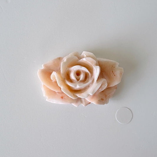 Natural Deep Sea Coral Rose Carving Loose, Natural Pink/White Color Coral, 38x25mm, Flat Back, For Jewelry Making