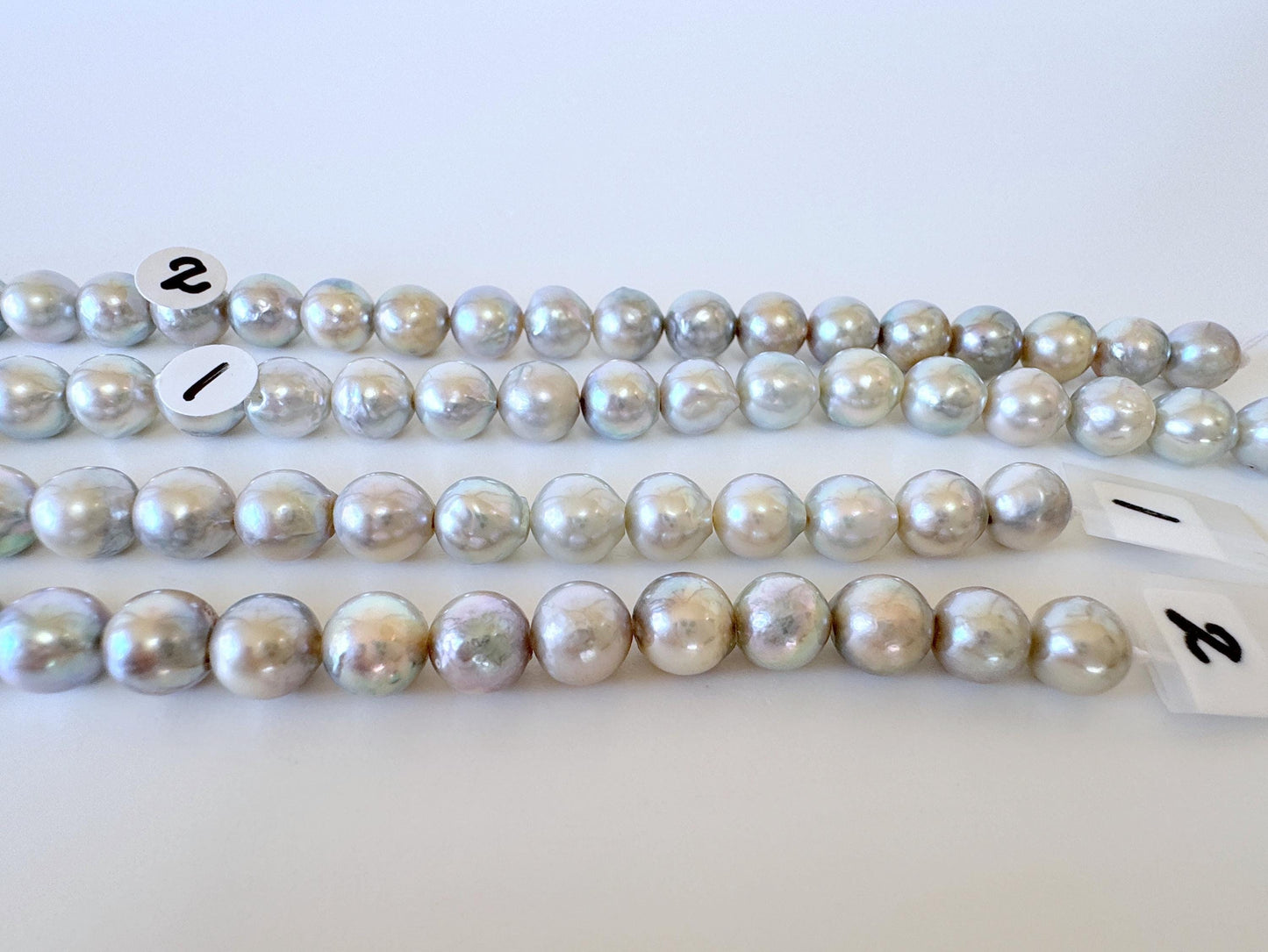 Japanese Akoya Pearl Strand - Natural Blue Silver Cultured Beads - Semi-Round Shape, 7-7.5mm Size, Saltwater Pearls, 40cm Length