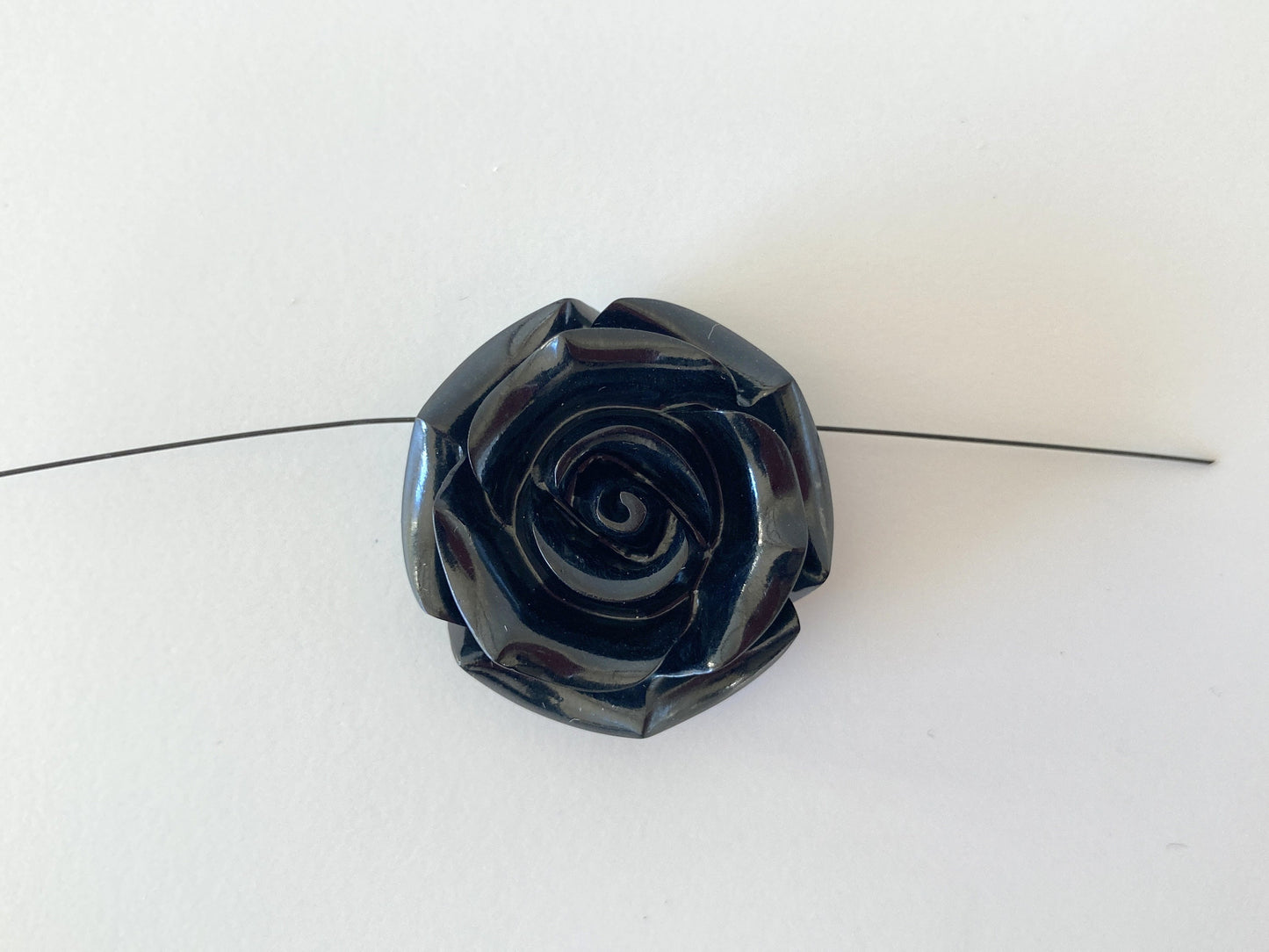 Jet Rose Carving Loose, 30mm Diameter with Off-Center Drilled Full Hole, for Jewelry Making, Price per Piece