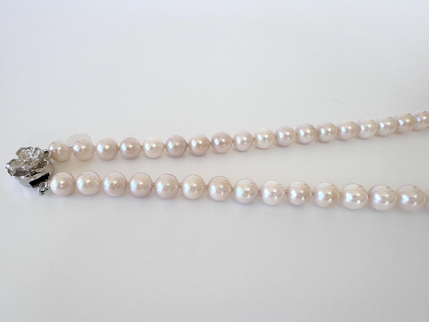 Necklace, 6.5-7mm Japanese Cream White Akoya Pearl Necklace with Silver Clasp, Genuine Akoya Pearl, 45cm, 17.7in, Cultured Salt water pearl