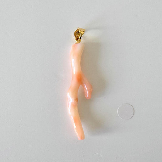 Coral Branch Pendant: Natural Deep Sea Coral, Gold-Plated Silver Bail, 45mm | Pink White Tones, Lightweight Jewelry