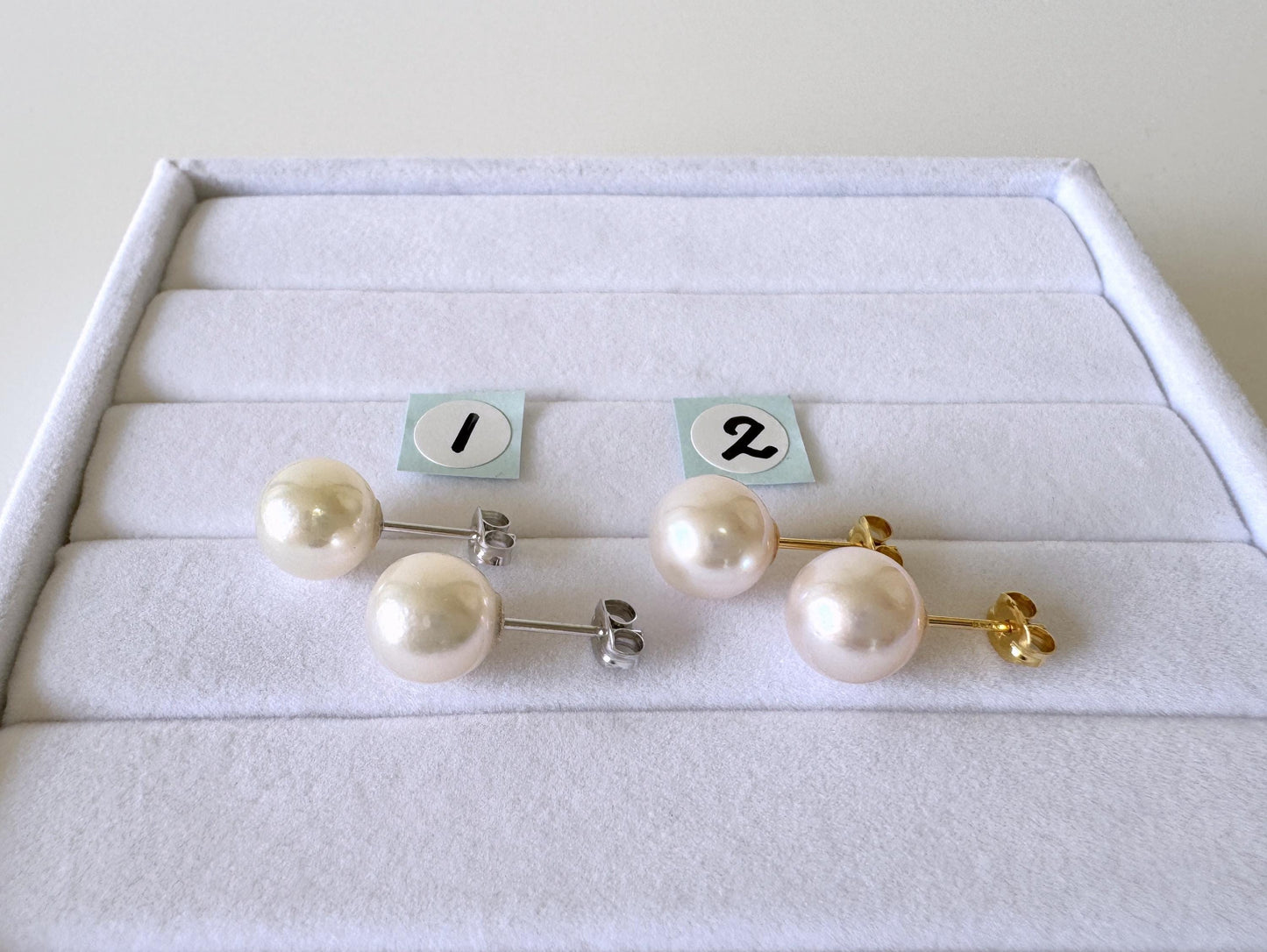 Akoya Pearl Stud Earrings: White 8.5mm Pearls - Japanese Cultured, Silver 925, Saltwater Origin