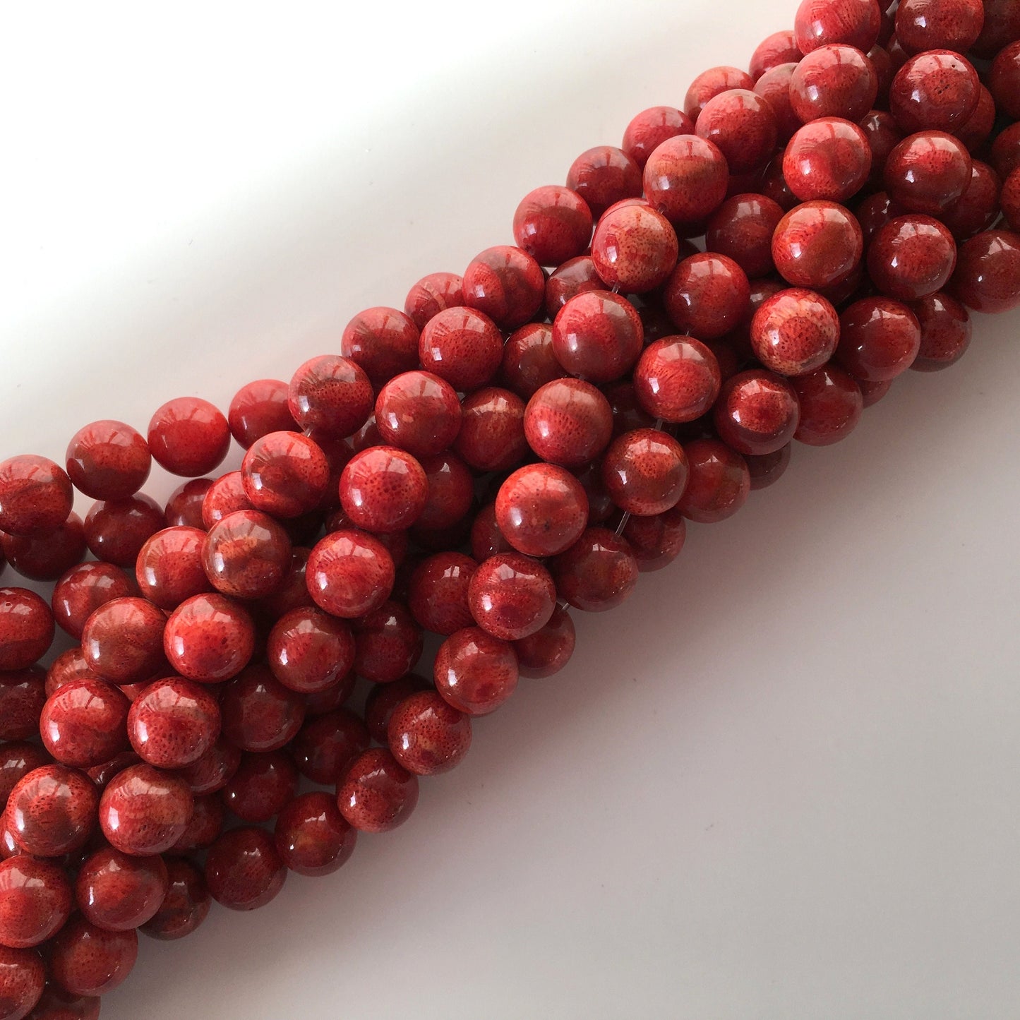 Natural sponge coral 9-9.5mm strands, Red-deep red color, 15.7inches, 40cm, Natural apple coral strands, Wholesale, Price per strand