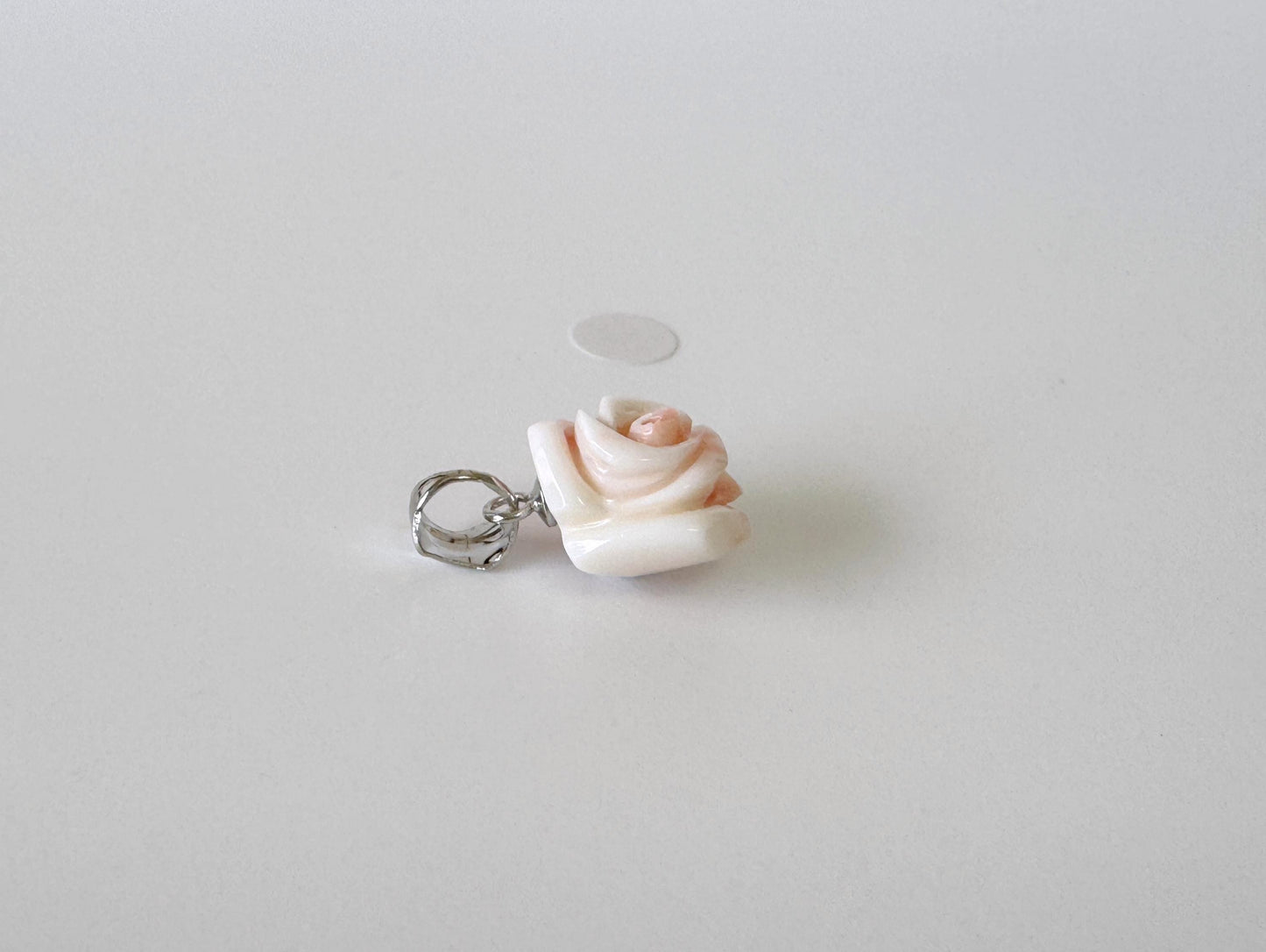 Deep Sea Coral Rose carved Pendant, 13.8x11.6mm, Natural Pink/White Color Coral, Silver (rhodium plated) bail, Genuine Coral Pendant