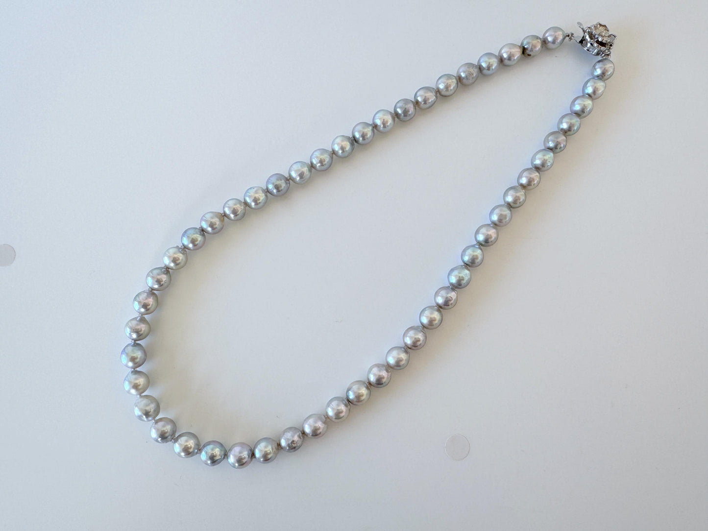 Japanese Akoya Pearl Necklace - Natural Blue Silver, 7.5-8mm