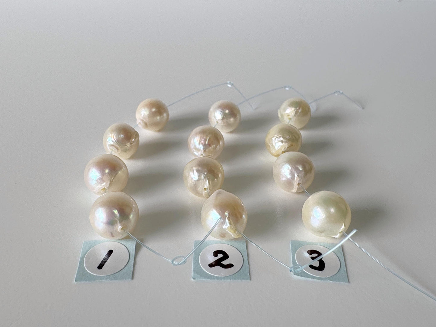 Japanese Cream White Akoya Pearl Beads, 9-9.5mm, Mini Strand, Short Strand, 4 Pieces, Genuine Akoya Pearl, Cultured in Sea Water