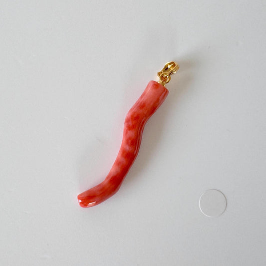 Momo Coral Branch Pendant: Natural  Orange Japanese Coral (39mm, Silver Gold-Plated Bail, Authentic Jewelry)