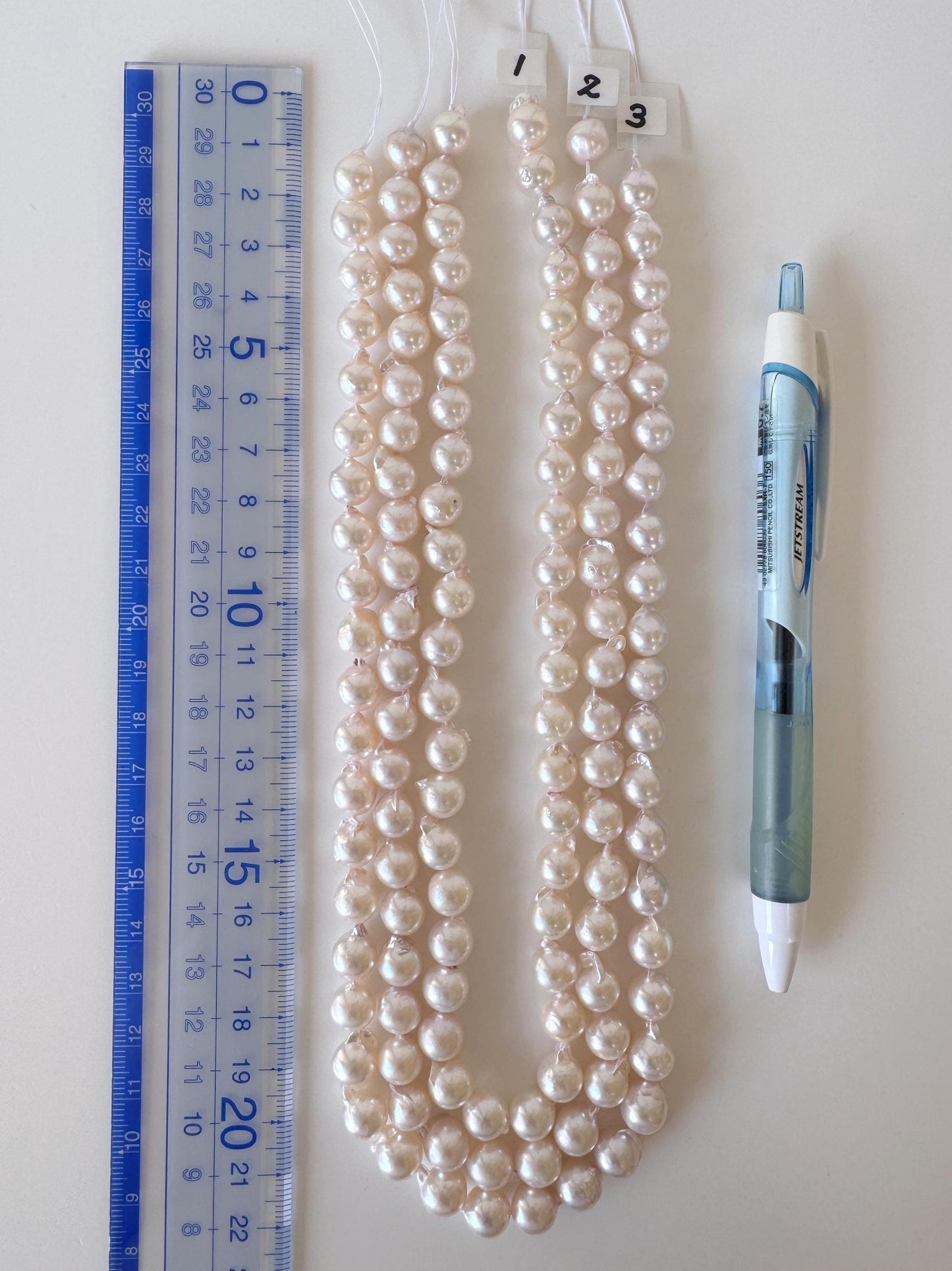 Japanese Akoya Pearl Strand 8.5-9mm Baroque Beads, White Pink Overtone (40cm, Saltwater Cultured)