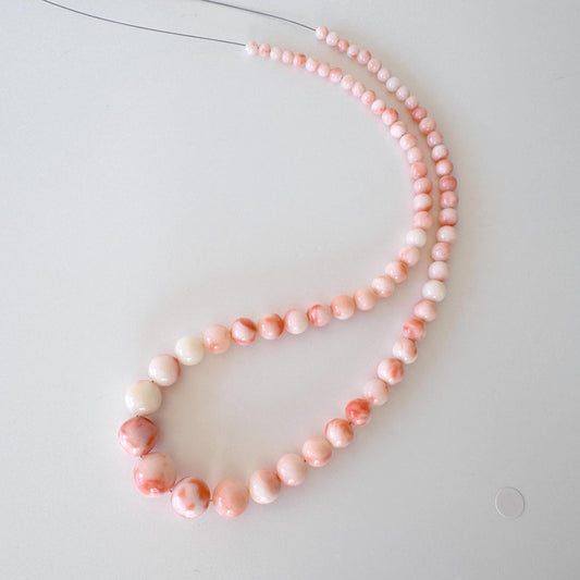 Natural Coral Strand Beads – Deep Sea Round Coral 4-11.4mm Pink White Orange, 41cm