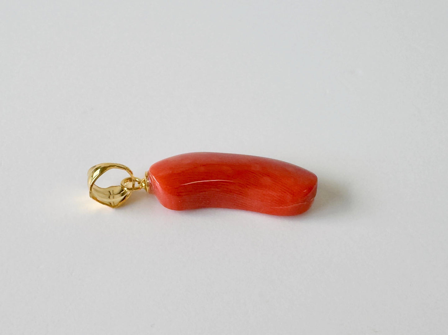Orange Momo Coral Pendant - Natural Unique Shape Coral Jewelry - Silver Bail (Gold-Plated), Genuine Material, 22x9mm