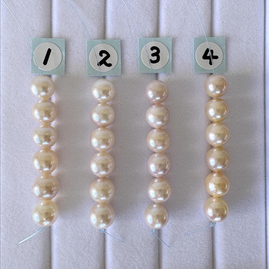 Japanese White/Pink Akoya Pearl Beads, 6.5-7mm, Mini Strand, Short Strand, 6 Pieces, Genuine Akoya Pearl, Cultured in Sea Water