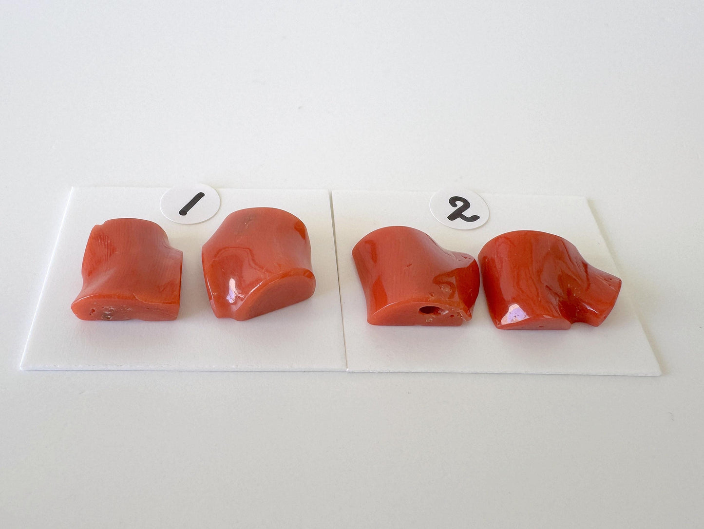 Mediterranean Coral Loose Gemstone: Natural Red-Orange Tones - Untreated, Top-hole, Jewelry Making Supplies, Per Pair