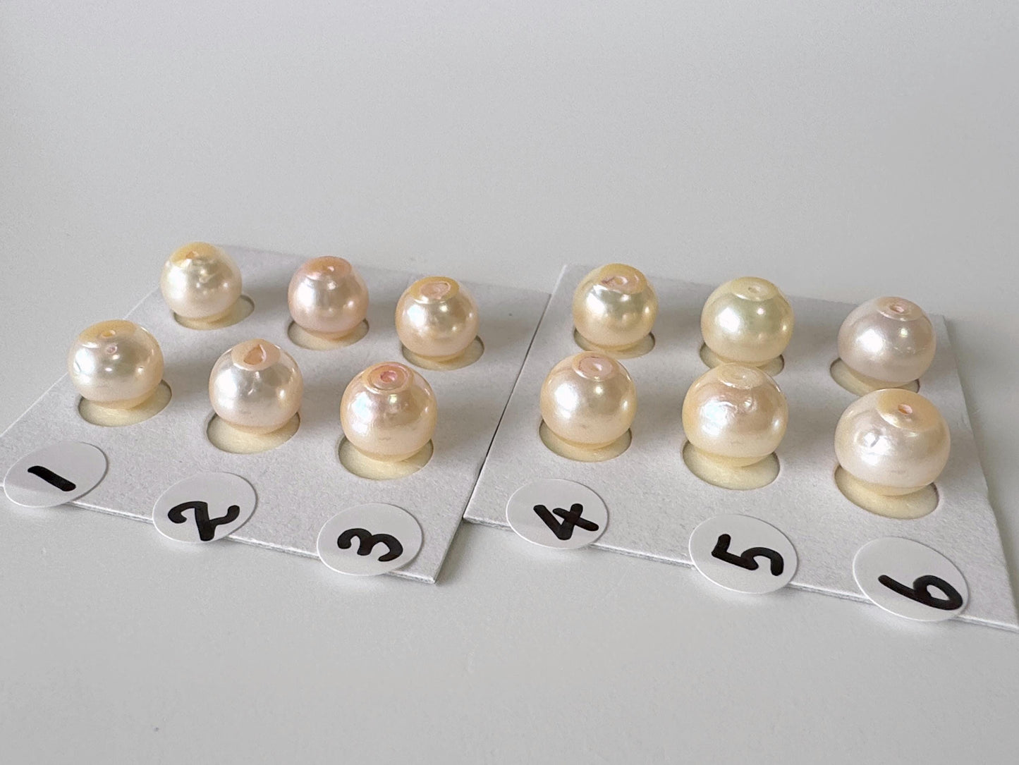 Japanese Cream White Akoya Pearl 8mm, Half-Drilled Round loose, Price per Pair, Value-priced  Salt water pearl, For Earrings