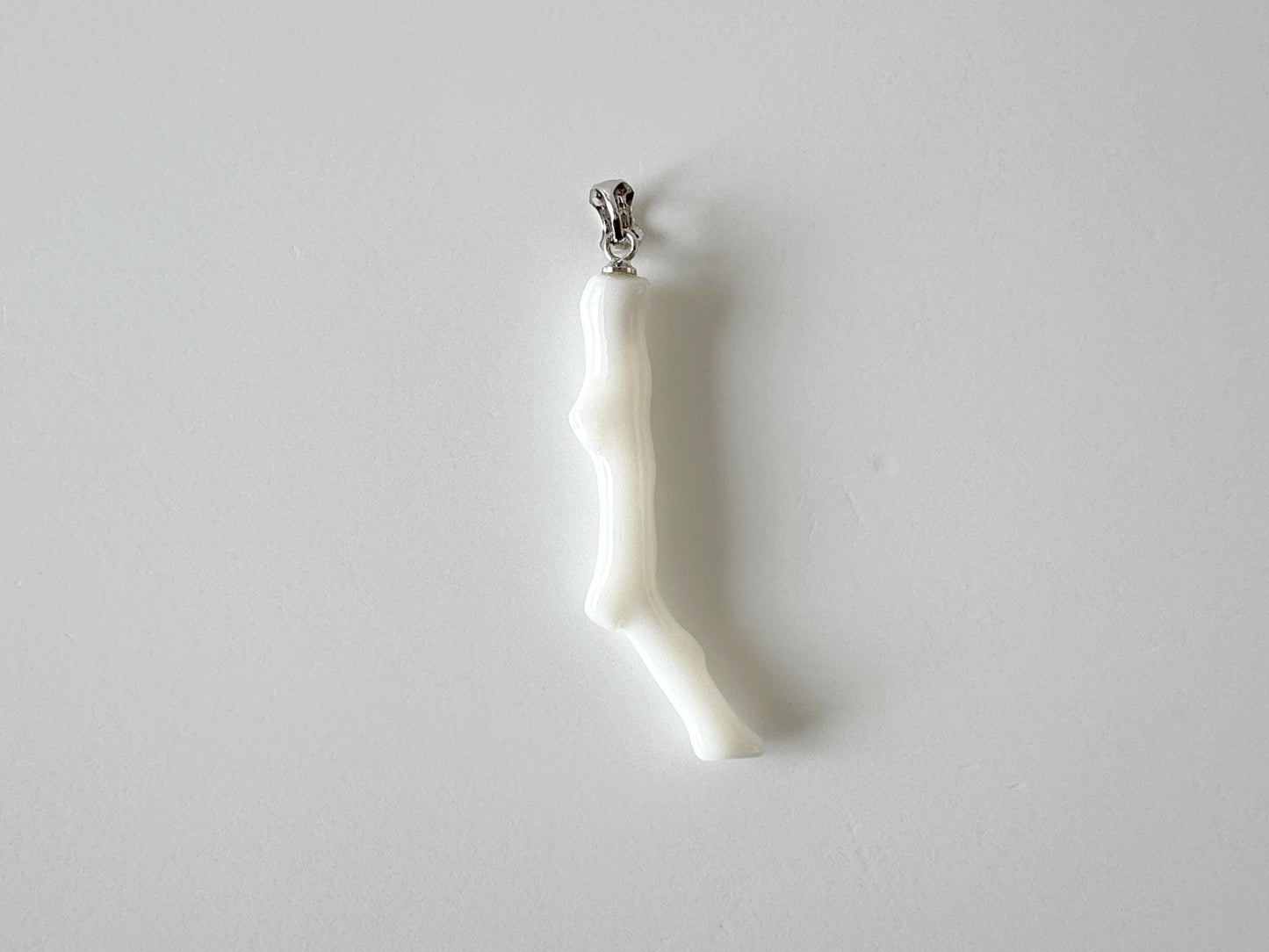 Natural Japanese White Coral Branch Pendant, 43mm, Natural White color genuine precious coral, Silver Bail (Rhodium-Plated)