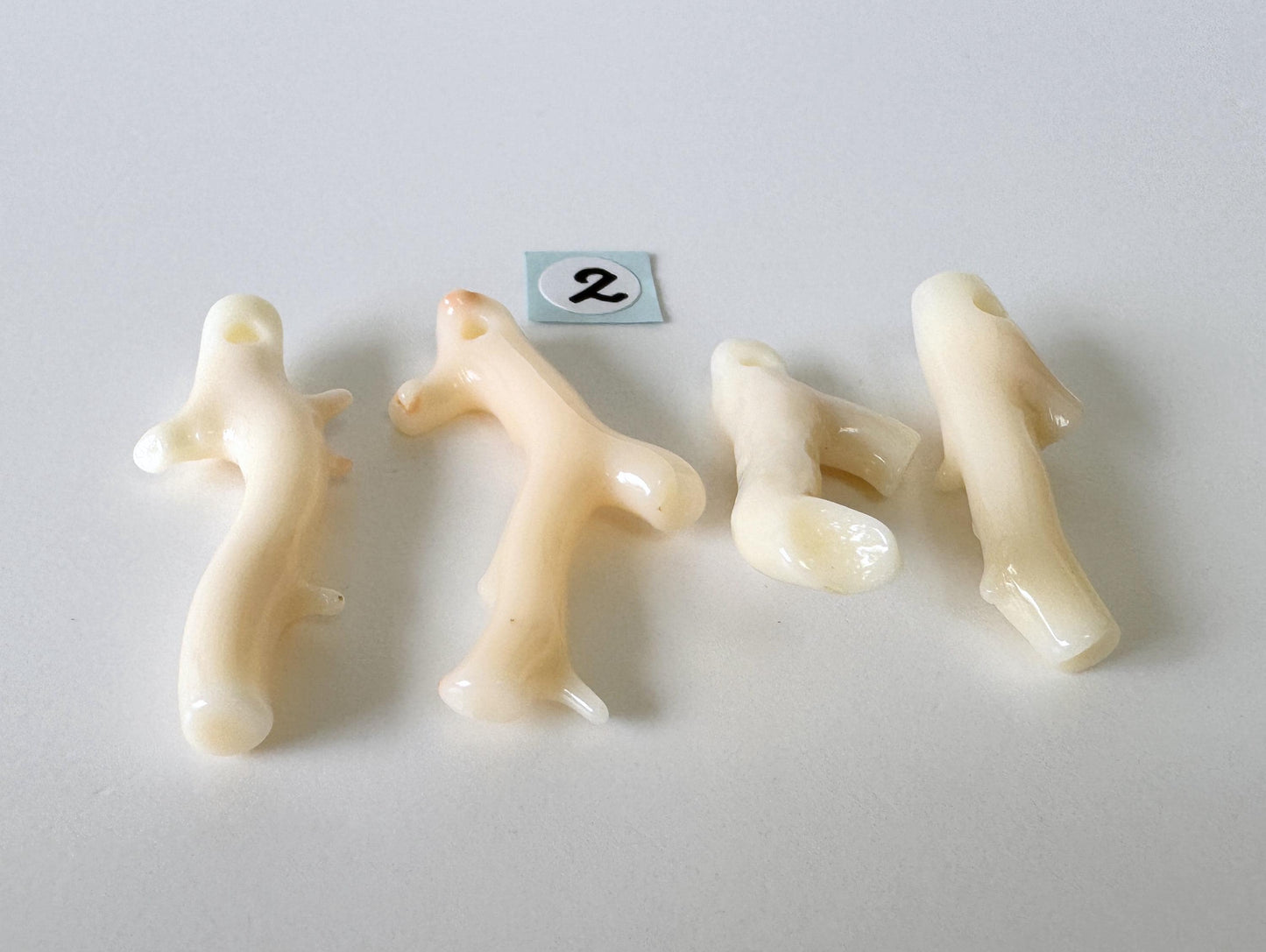 Natural Coral Branch: Deep Sea White-Pink Midway Coral, Genuine Material | Set of 4 Pieces, Drilled Holes, Jewelry Supplies, 26-37mm Length