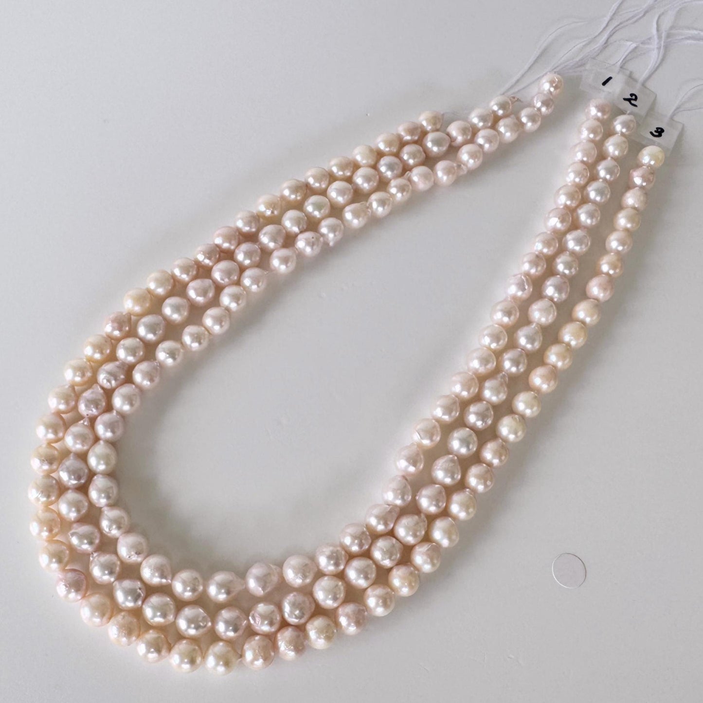 Japanese Akoya Pearl Strand 7-7.5mm Baroque Beads, White Pink Overtone (40cm + 5pcs, Saltwater Cultured)