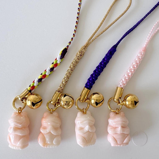 Lucky charm, Natural Deep sea coral Praying Frog key strap, Netsuke strap, Natural color precious coral