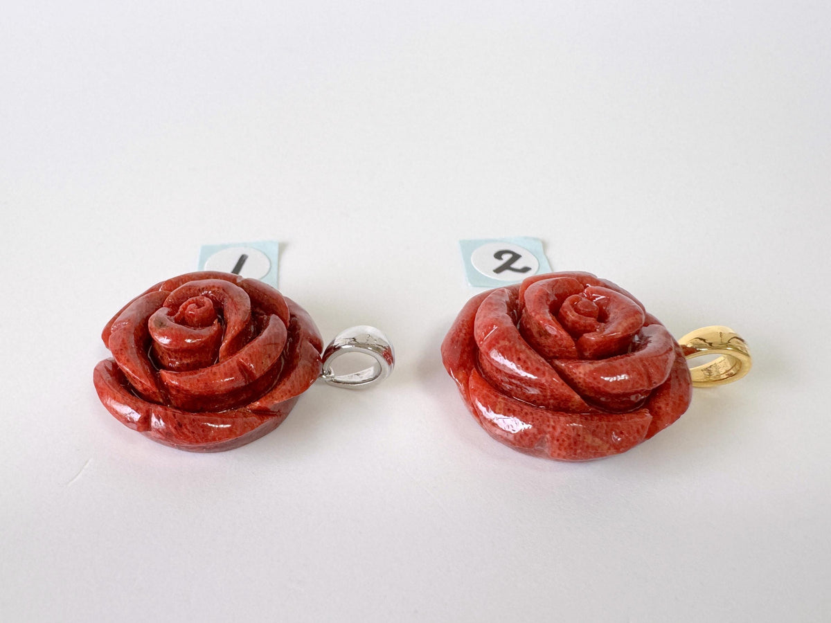 Sponge Coral Rose Pendant, Red, 20mm (Brass Bail)
