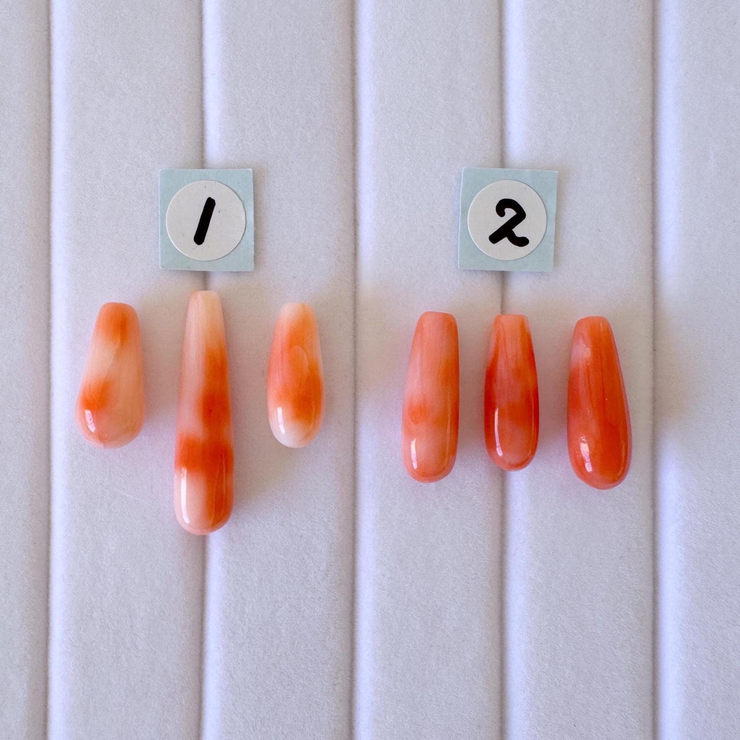 Natural Deep Sea Coral Drop Loose, Pink Orange, Jewelry Making, 3 Pcs set, Hole on Top