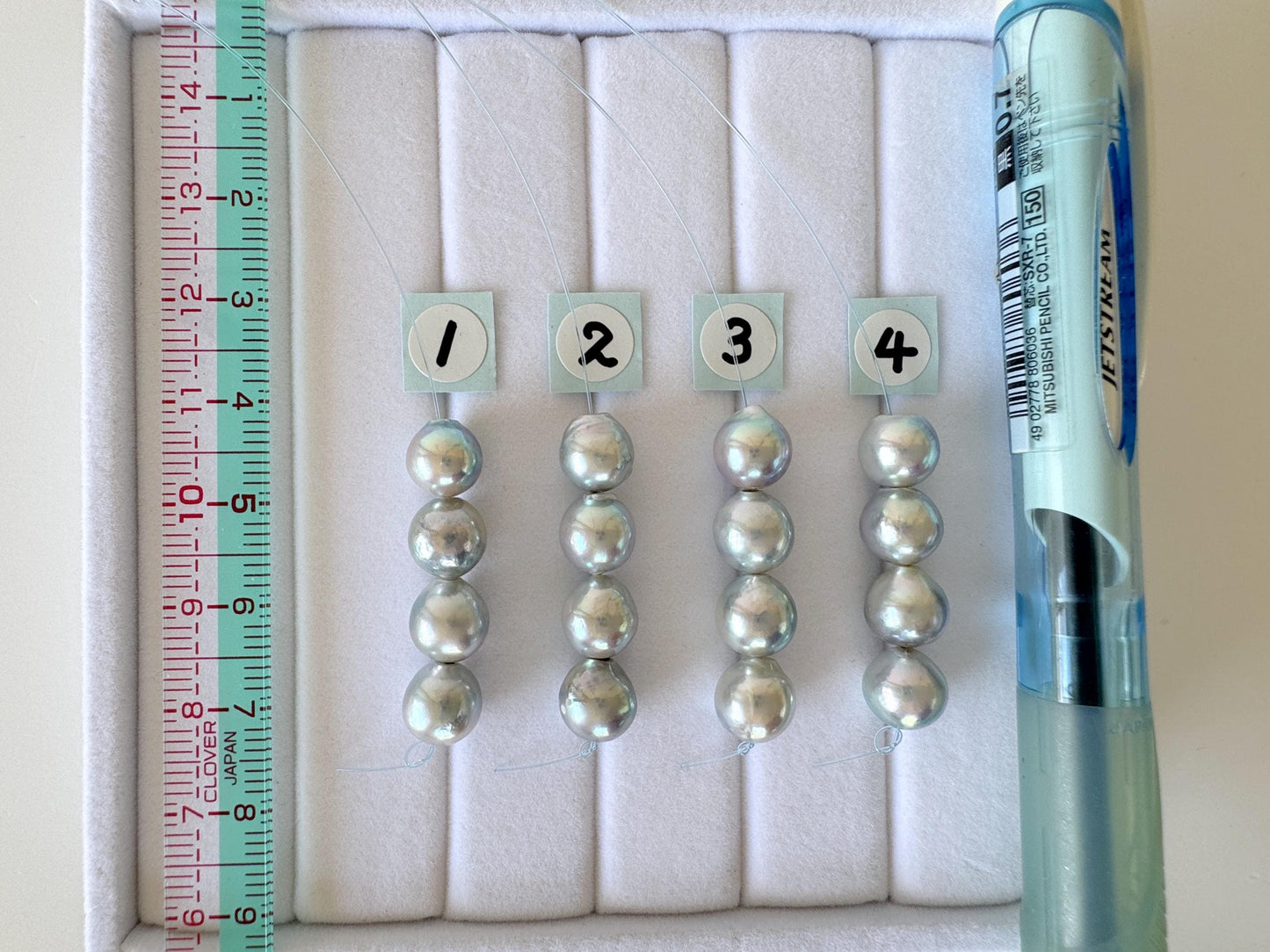 Japanese Natural blue/silver color Akoya Pearl Beads, 7.5-8mm, Mini Strand, Short Strand of 4 Pieces, Cultured in Sea Water