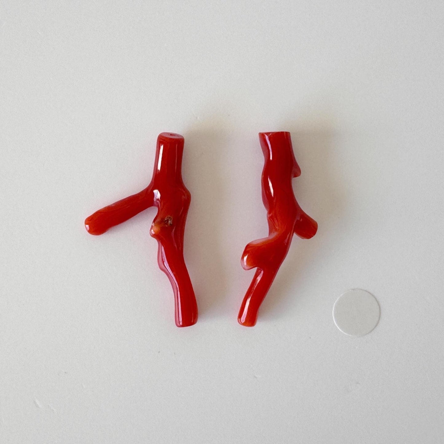 Red Coral Branch Set: Natural Aka Coral for Jewelry Making (31-32mm), Hole on Top