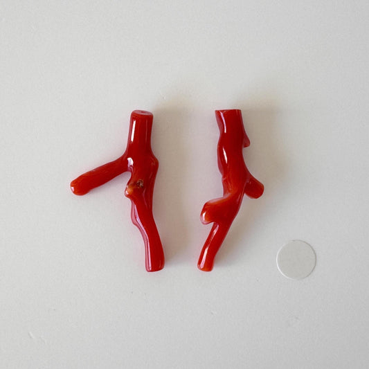 Red Coral Branch Set: Natural Aka Coral for Jewelry Making (31-32mm), Hole on Top