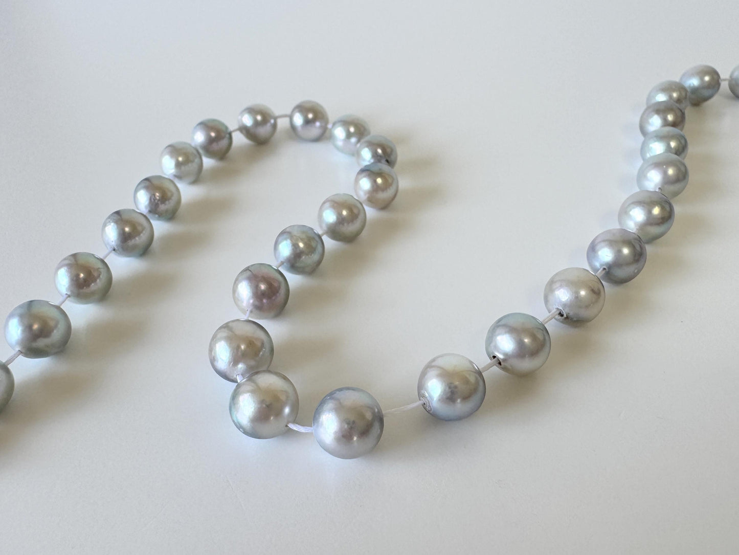 Japanese Akoya Pearl Strand: Natural Blue Silver 8-8.5mm Beads, Cultured Saltwater Pearls | Full 40cm Length, Jewelry Supplies