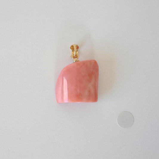 Natural Momo Coral Pendant: Japanese Pink Orange Coral, Gold-Plated Silver Bail