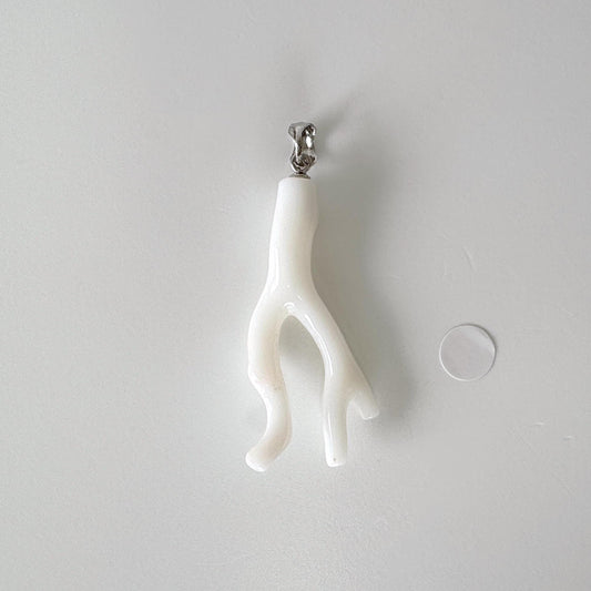 Natural White Coral Branch Pendant, 39mm, Natural color, Japanese White Precious Coral, Silver Bail (Rhodium-Plated)