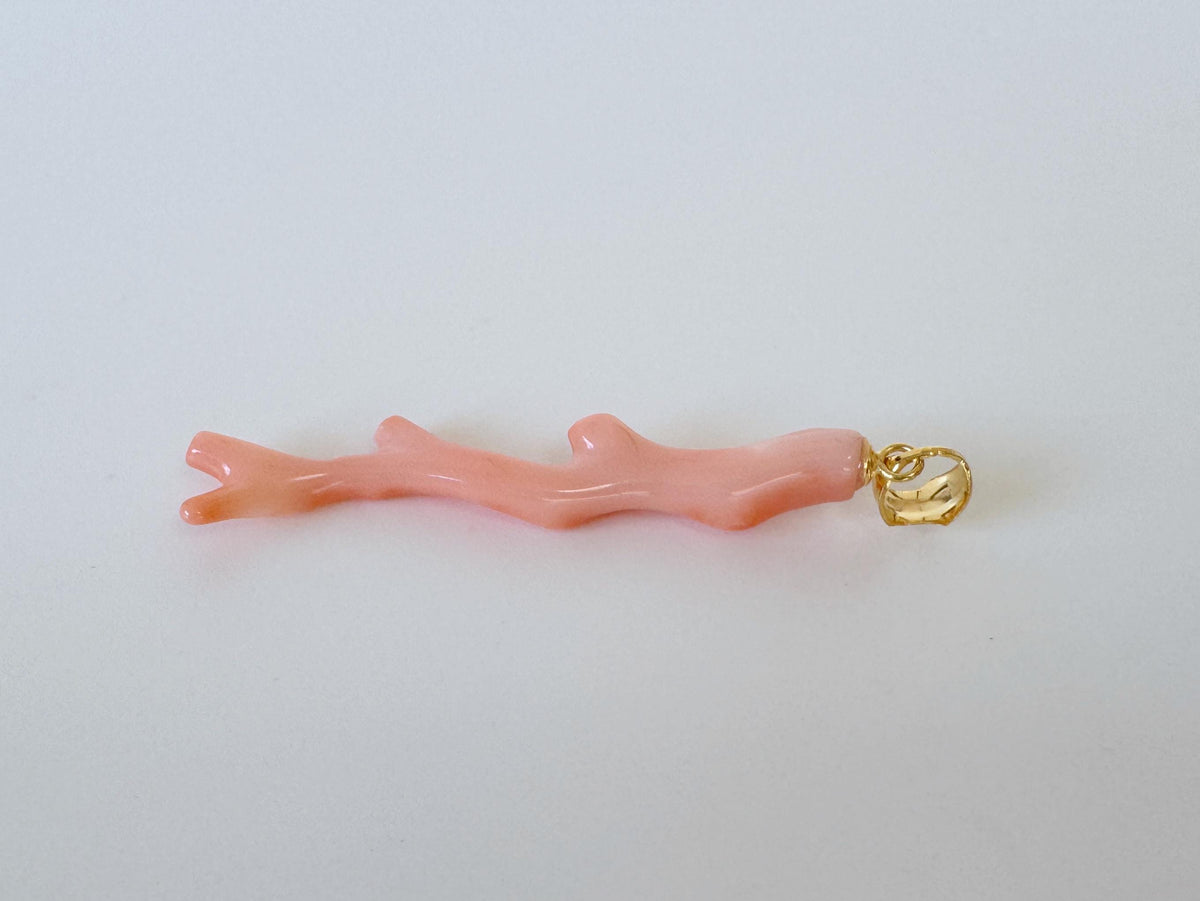 Coral Branch Pendant: Natural Pink Orange Deep Sea Coral - Gold-Plated Silver Bail, 45mm Length