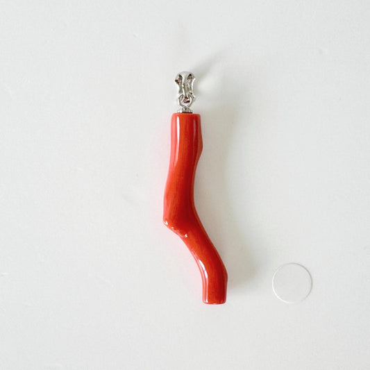 Momo Coral Branch Pendant: Japanese Coral Jewelry, Vermilion Orange (37mm, Rhodium-Plated Silver Bail)