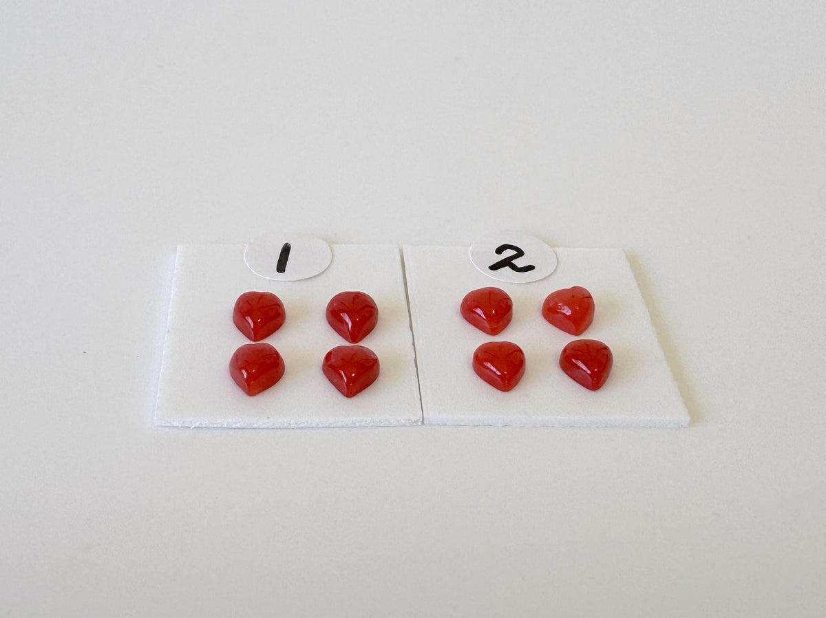 Natural Japanese red(Aka) coral tiny heart shape cabochon with half-drilled hole at back, Natural Color, Price per set of 4 pcs