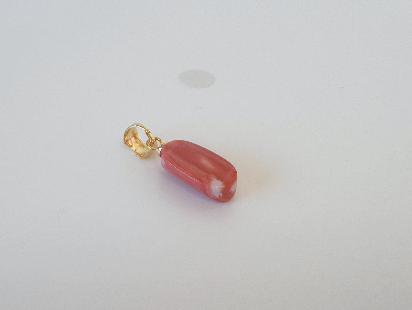 Natural Momo Coral Oval Pendant: Japanese Orange Coral, Gold-Plated Silver Bail