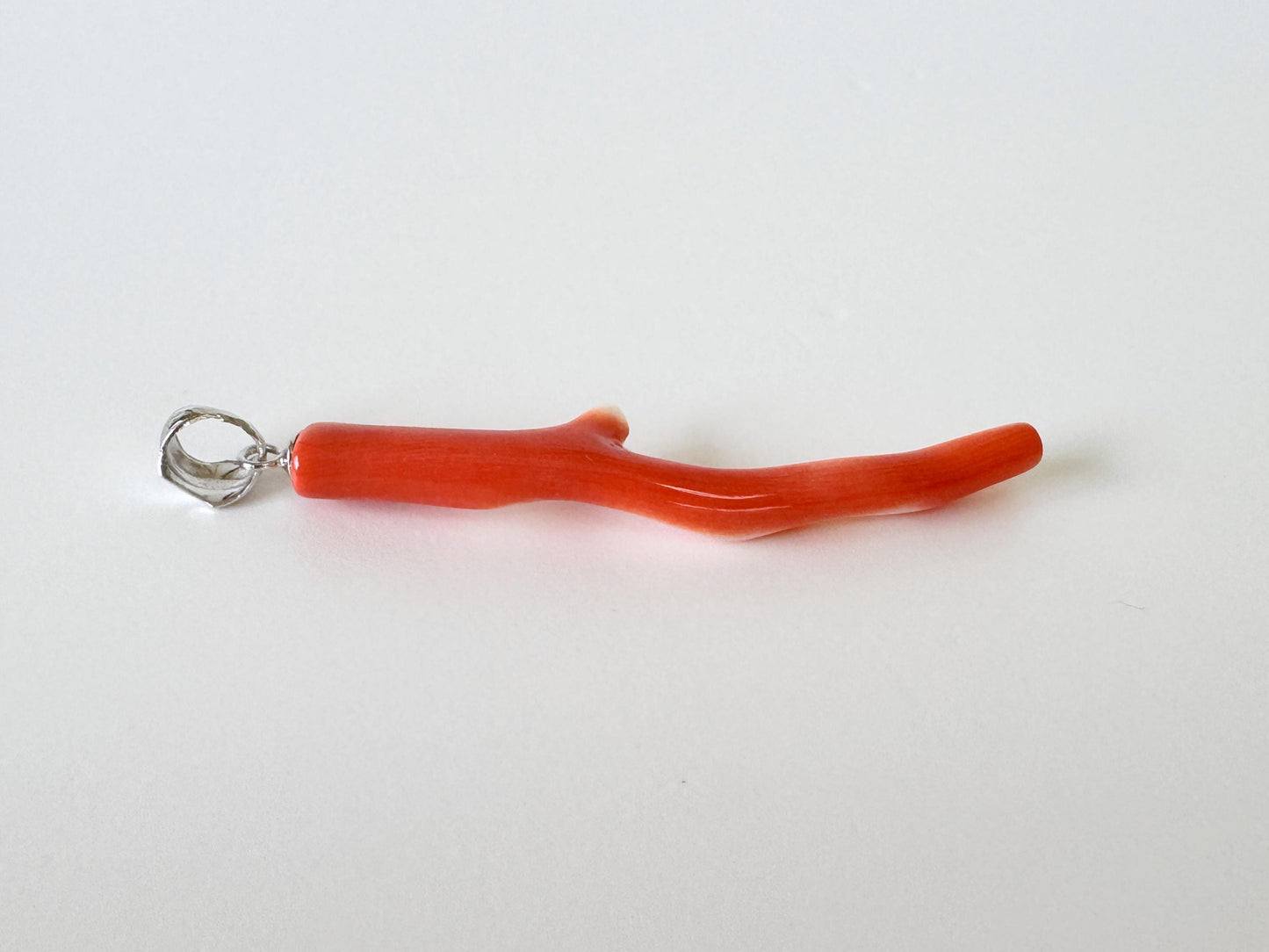 Momo Coral Branch Pendant Natural, Japanese Orange Coral (45mm Length, Rhodium-Plated Silver Bail, Unique Jewelry)