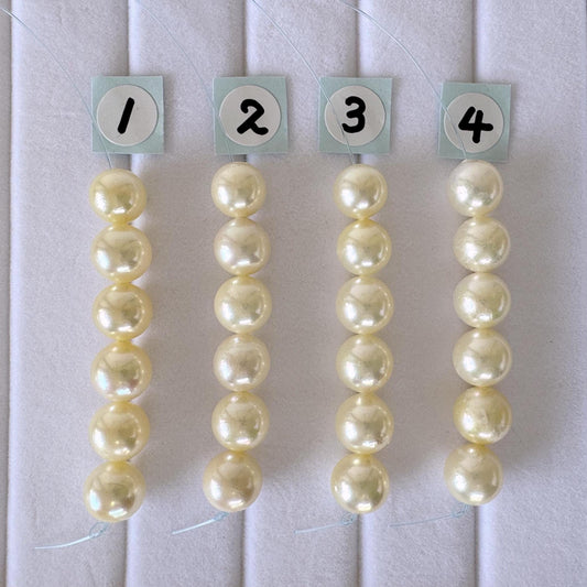 Japanese Cream/Yellow Akoya Pearl Beads, 7-7.5mm, Mini Strand, Short Strand, 6 Pieces, Genuine Akoya Pearl, Cultured in Sea Water