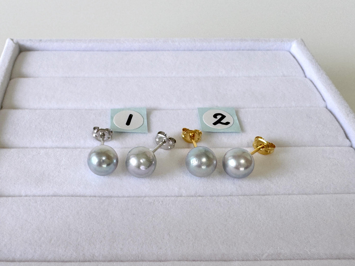 Japanese Akoya Pearl Stud Earrings, Natural Blue/Silver (7mm, Silver925 Posts, Saltwater Cultured)