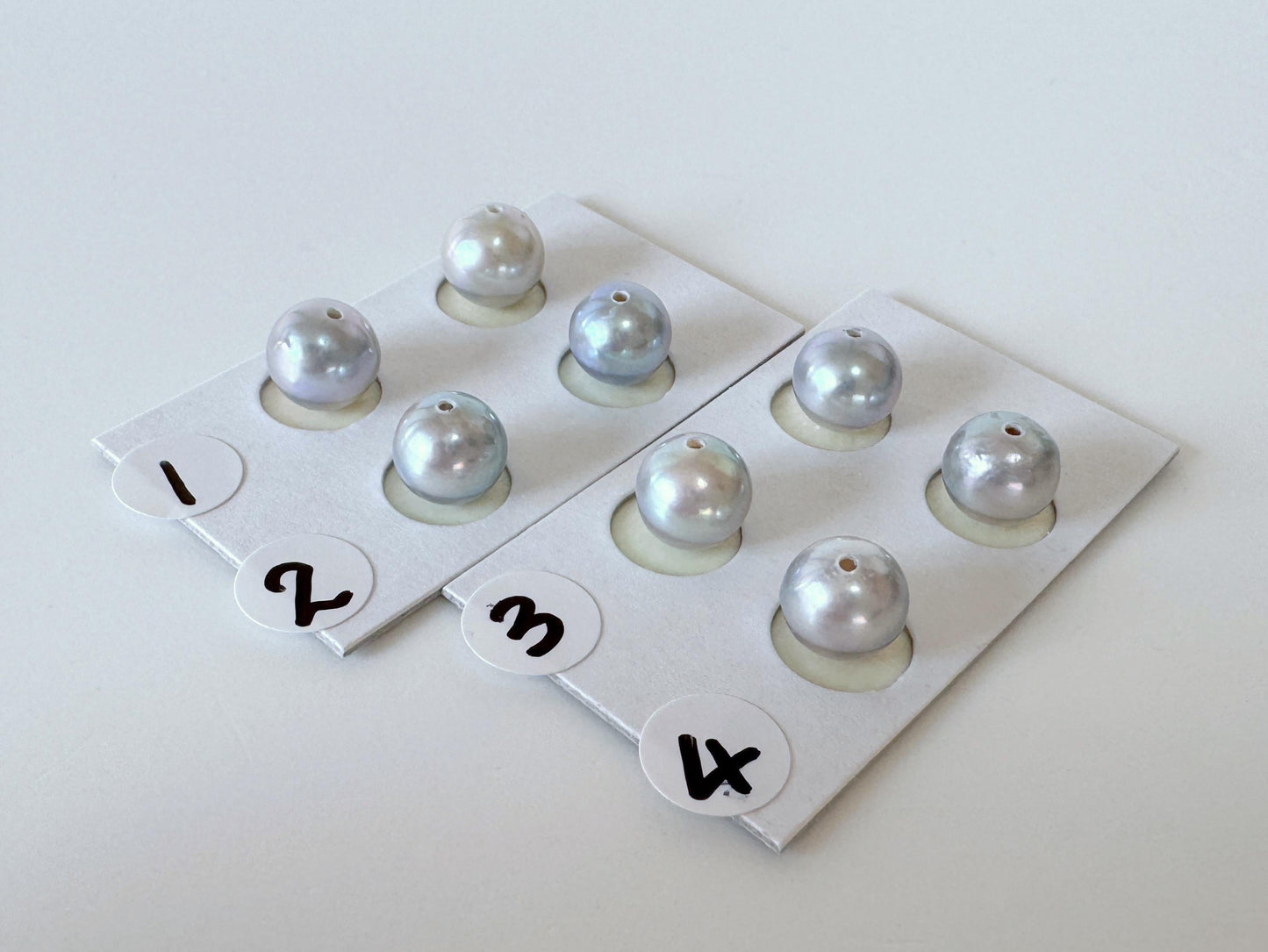 Akoya Pearls Loose Natural Blue/Silver Half-Drilled: 7-7.5mm, Japanese Cultured Saltwater Beads, Pair Pricing | Jewelry Supplies