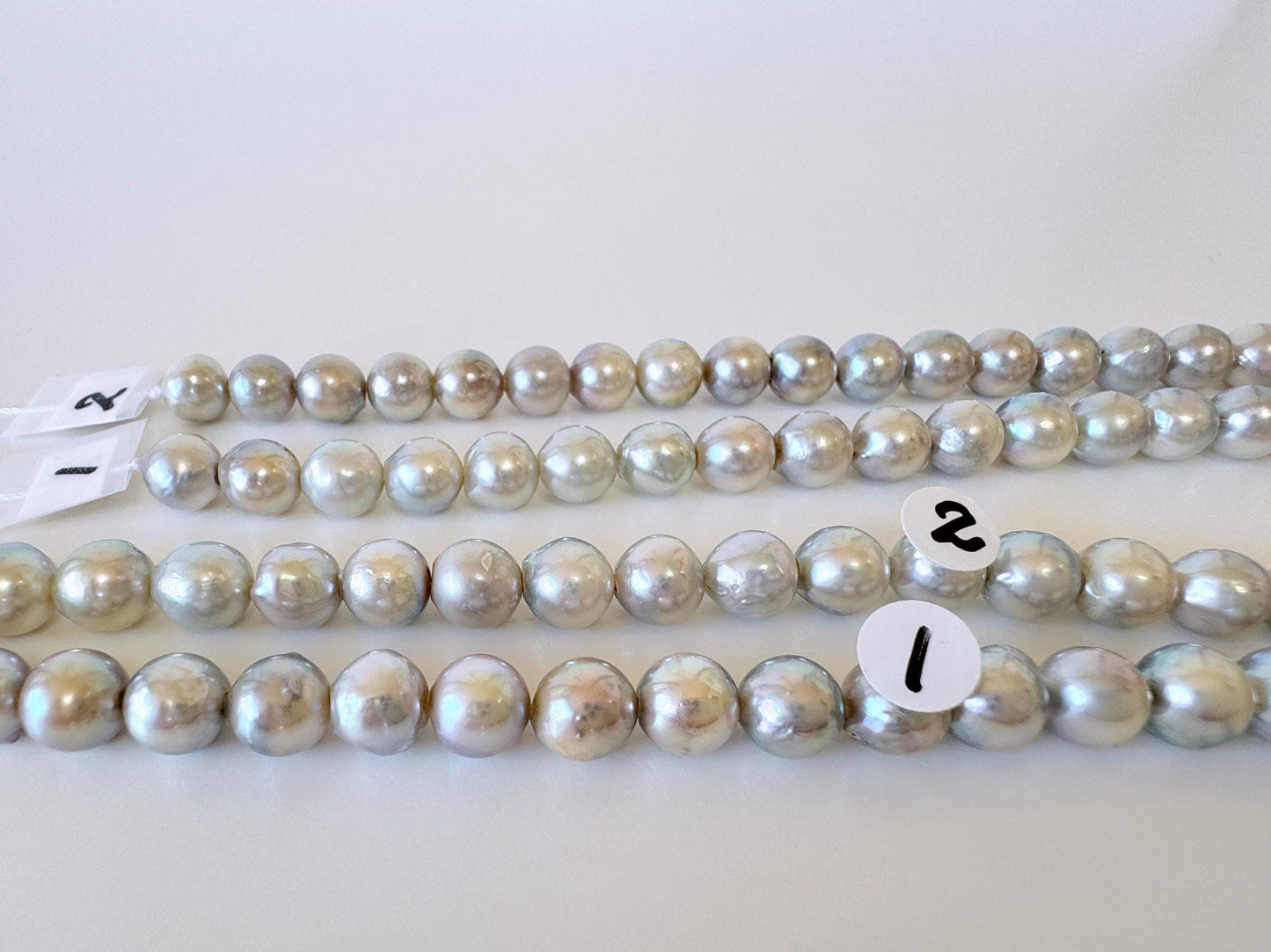 Japanese Akoya Pearl Strand - Natural Blue Silver Cultured Beads - Semi-Round Shape, 7-7.5mm Size, Saltwater Pearls, 40cm Length
