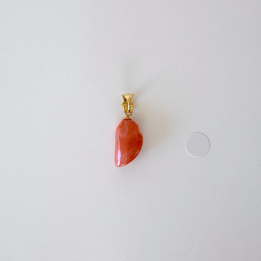 Natural Unique Shaped Japanese Momo Coral Pendant, Natural Orange Color Coral, Silver Bail (Gold-Plated)