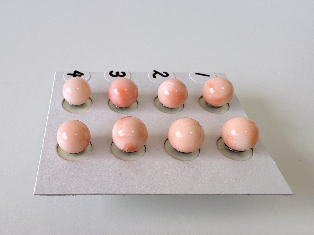 Deep Sea Coral Stud Earrings - Natural Pink Orange Round Shape - Titanium Post Backing, Genuine Coral, 7.5mm