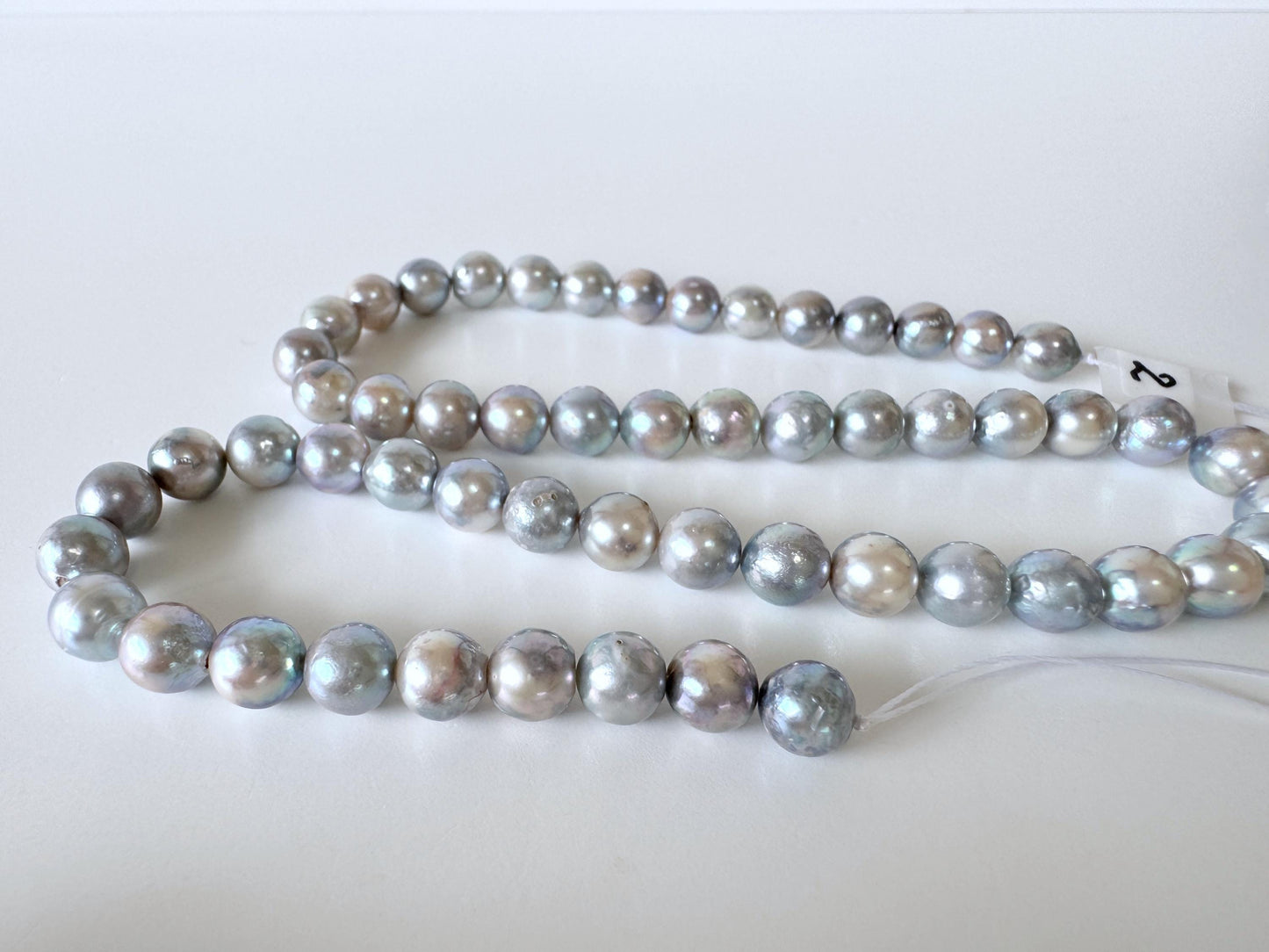 Japanese Akoya Pearl Strand - Cultured Semi-Round Beads - Natural Blue Silver Color, 7-7.5mm Size, Full 40cm Length + Additional 4 pcs